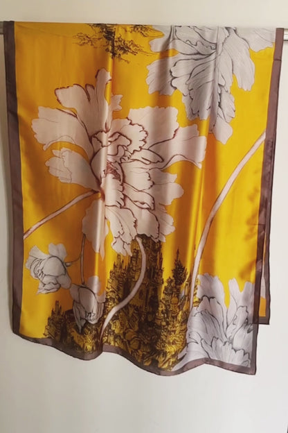 Kesar Bloom Satin Silk Scarf