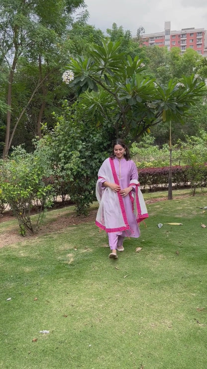 Sukoon Relaxed Chanderi Kurta Set - Lilac