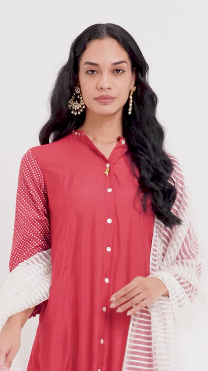 Coral Rouge Chanderi Kurta Set