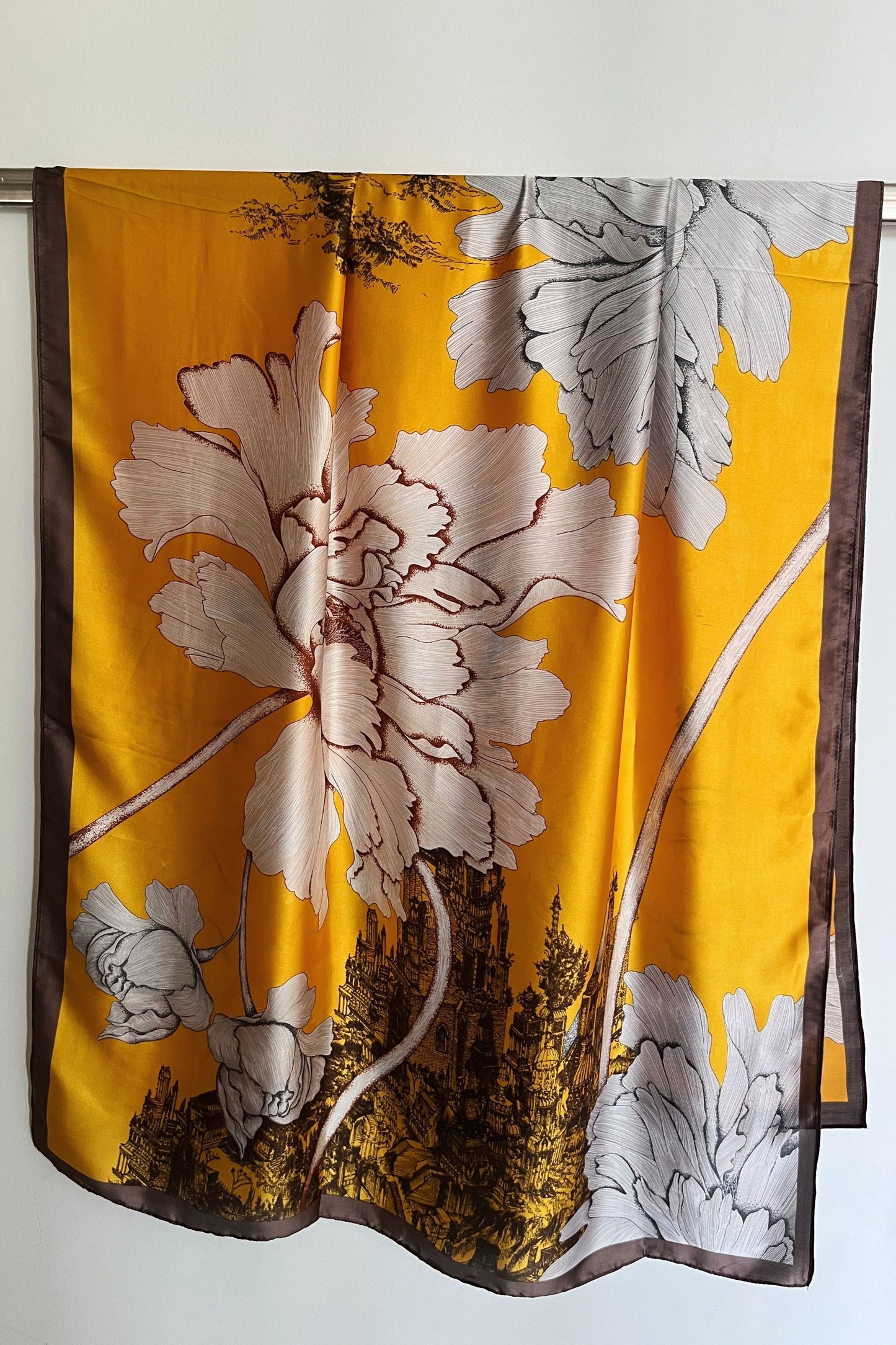 Kesar Bloom Satin Silk Scarf